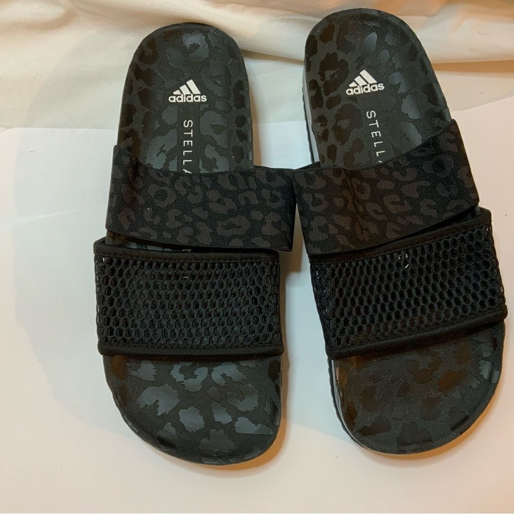 New adidas Stella-Lette Stella McCartney Slides Sandals Leopard Black Women's 8 - Picture 2 of 10